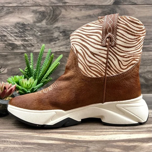 NIB Dan Post Dingo Safari Haircalf Western Cowboy Sneaker Boots Tan Zebra 9M - Picture 10 of 11